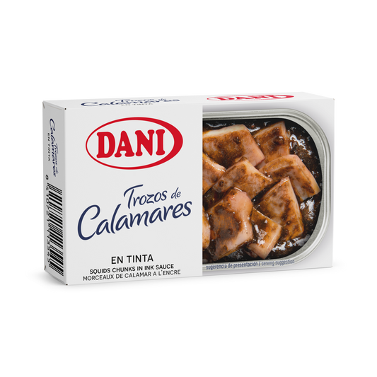 Squid chunks in ink sauce