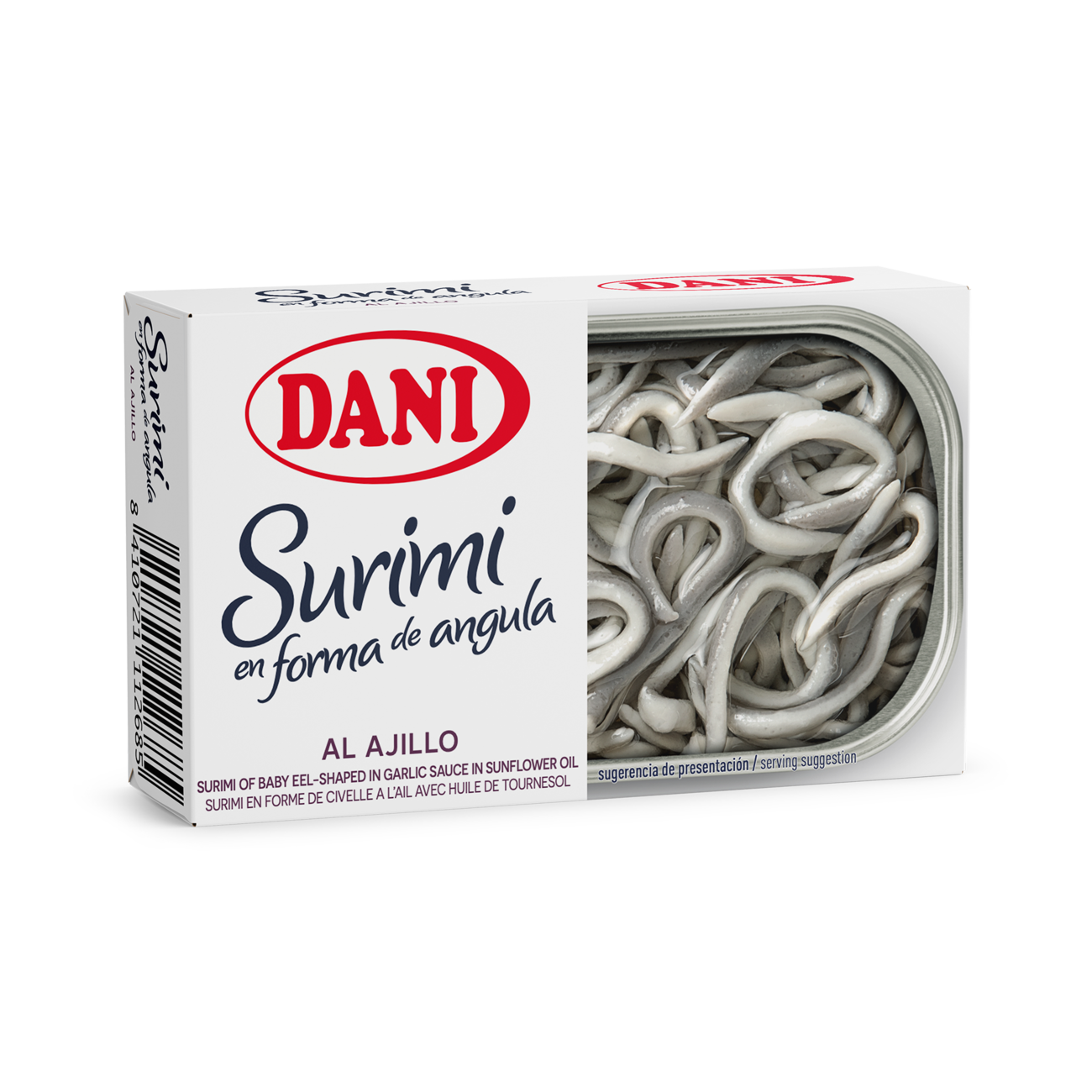 Surimi of baby Eel-shaped in garlic sauce in sunflower oil