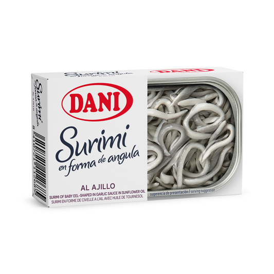 Surimi of baby Eel-shaped in garlic sauce in sunflower oil