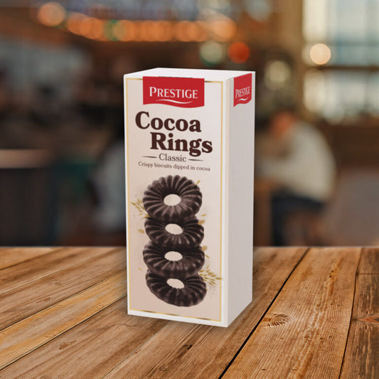 Prestige Cocoa Rings 88g 
coated biscuits
18 units in a carton
