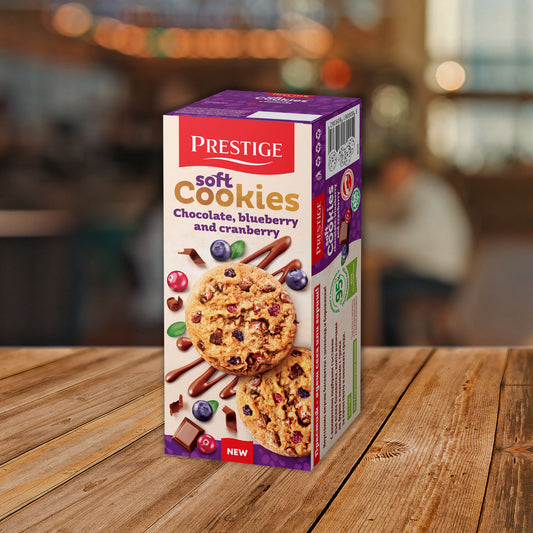 Prestige Soft Cookies Choc. blueb. 120g
uncoated biscuits
18 boxes in a carton