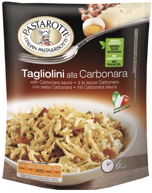 TAGLIOLINI PASTA WITH CARBONARA SAUCE (with bacon)