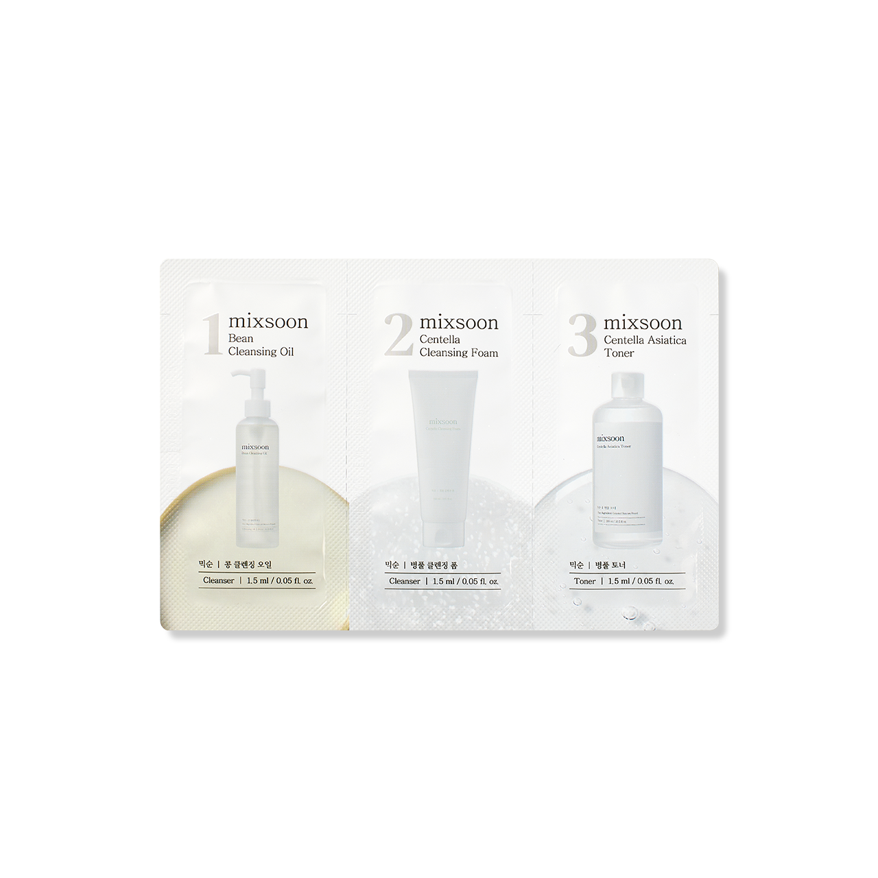 (Step 1,2,3) Bean Cleansing Oil, Centella Cleansing Foam, Centella Asiatica Toner  Sachet [1.5ml*3ea]