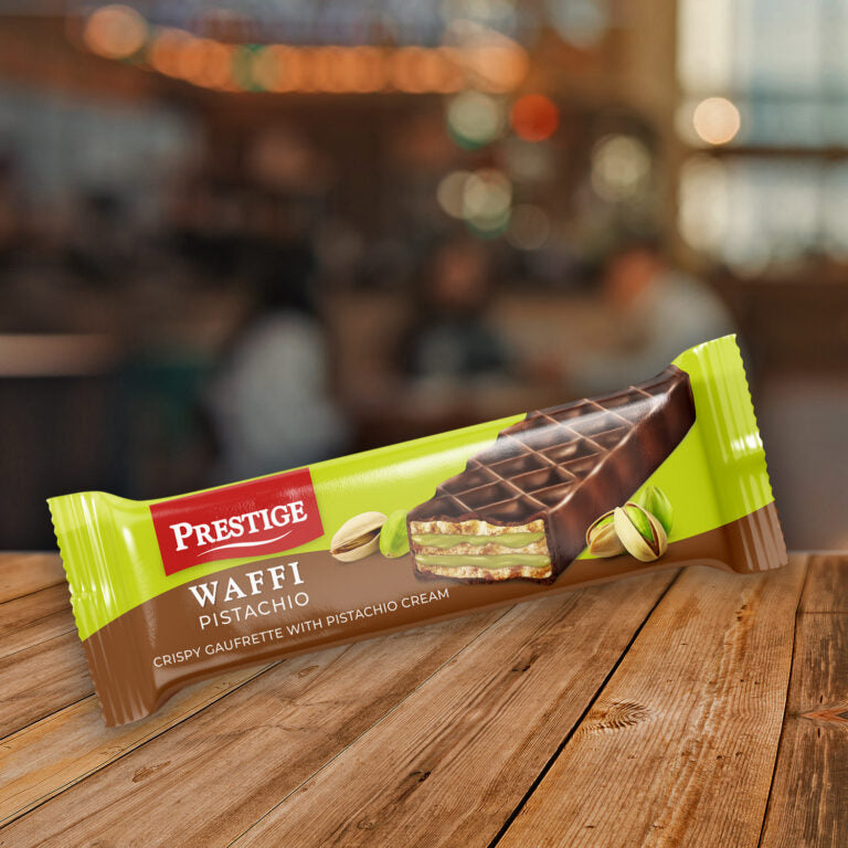 Waffi Pistachio 21g 
coated wafer 
24 pcs in a box | 6 boxes in a carton